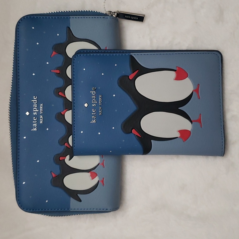 Kate Spade "Artic Friends Penguin Large Wallet and Passport Holder. NWOT‎
